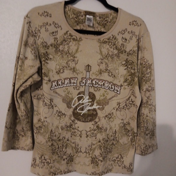 Allen Jackson Collection Top Women's Sz. XL Tan/Brown 3/4 Sleeve Embellished - Picture 5 of 8
